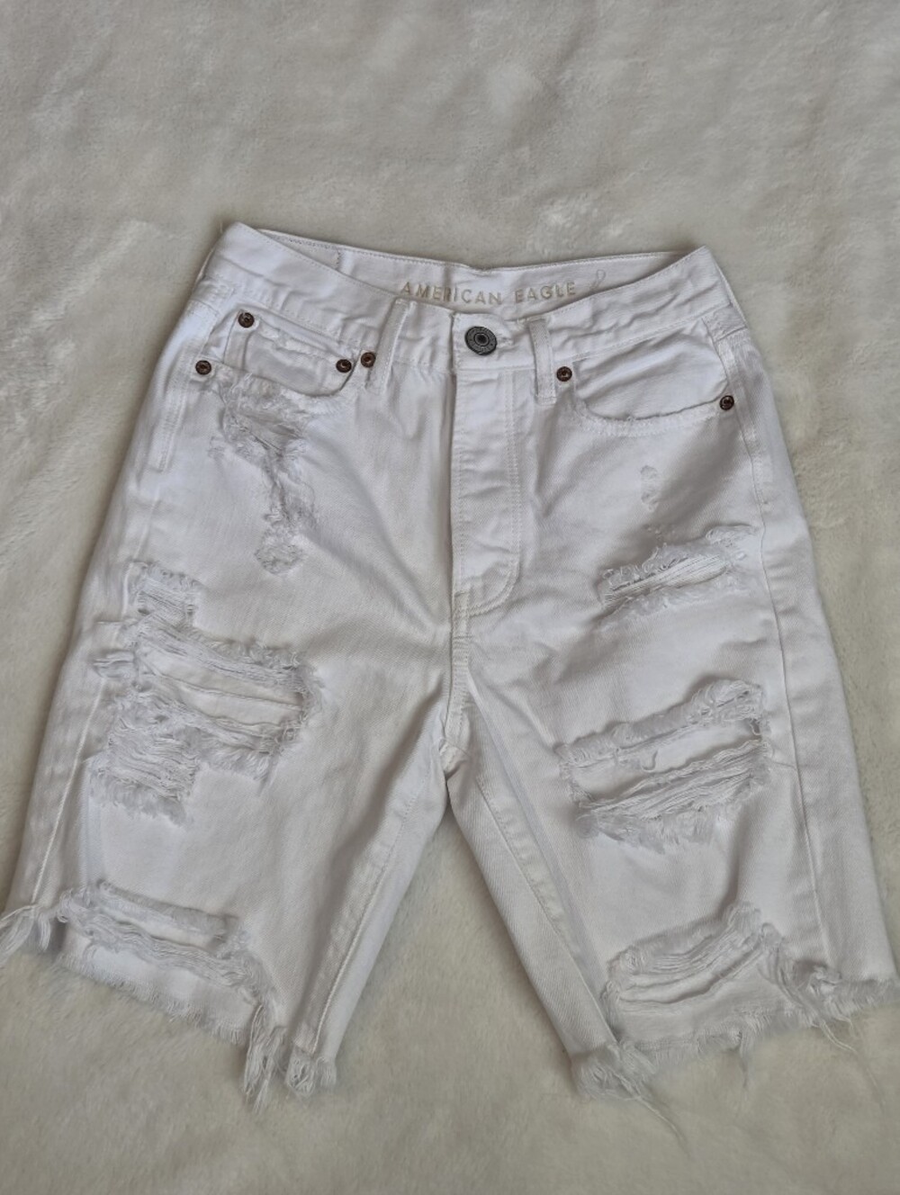 American Eagle Outfitters White Distressed Boyfriend Jeans Shorts
